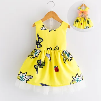 2017 Yeni Tasarım Bebek Kız D57 Yaz Doğum Günü Düğün Parti Elbise Marka Bebek Tütü Çocuk Çizgi Film Prenses Kız Giydir
