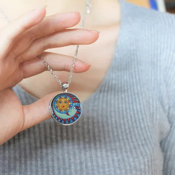 Amerikan Hippi Güneş Ve Ay Mandala Logo Kolye Çekicilik Kalp-Bronz Kolye Mücevher Dostluk şeklinde