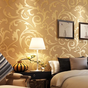 Avrupa Tarzı Olmayan Dokuma duvar Kağıdı 3D İçin Gümüş Altın Yaprak Kaydırma Duvar Kağıdı Kabartmalı Oturma Odası yatak Odalı Lüks duvar Kağıdı Rulo