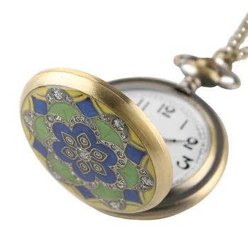 Kadın Bayan Kız Arkadaş Anne Hediye için moda Yeşil Yeşim Antik Bronz Cep saati Zinciri ile Saat Kolye İzle Kolye