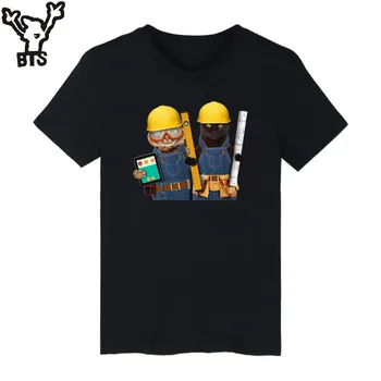 RAMADA Builder Kedi Tişörtü Erkekler Yaz Casual Karikatür Tshirt Erkek Kol Kawaii Mühendis Kedi 4XL Moda T-shirt Erkek Pamuklu Kısa