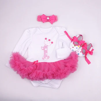 Bebek Kız Bebek Giyim Setleri sektörün Uzun Tutu Romper Elbise/Jumpersuit+saç Bandı+Ayakkabı Bebe Doğum günü Partisi Kostümleri Vestido Kol