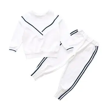 Eşofmanlı kız spor sonbahar giysileri uzun 9 10 12 14Y kız siyah beyaz giyim sweatshirt +pantolon setleri kollu elbise