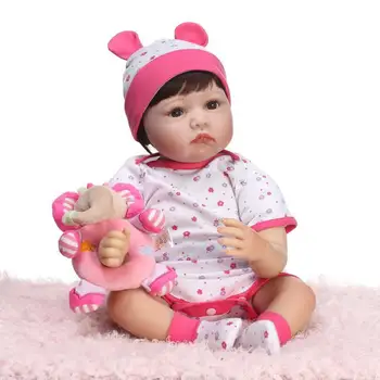 NPKCOLLECTİON yeniden Doğmuş Bebek Kız Kahverengi Gözlü Çocuk Doğum günü Hediyesi İle 22 İnç/56 cm yeni Doğan Silikon Yumuşak Prenses Yaşıyor Bebekler Bebek