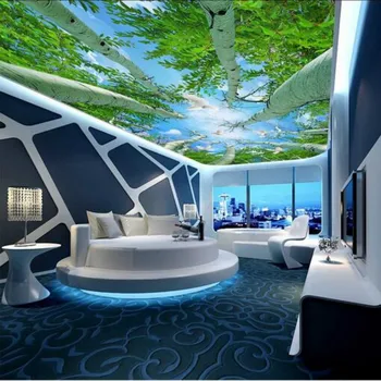 Tavan Oturma Odası, Yatak Odası Dokuma ipek duvar kağıtları rulo için özel 3D fotoğraf duvar duvar kağıdı Doğal orman