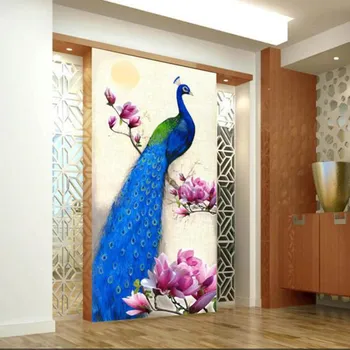 Koridor Kapı için gelişmiş Özel 3D Fotoğraf duvar Kağıdı Duvar Kumaşı Modern Gizemli Mavi Tavuskuşu yağlı Boya Oda Dekor Yaşam