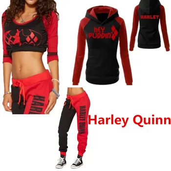 İntihar Mangası Harley Quinn Bayanlar Cosplay Kostüm Kapüşonlu Sweatshirt T-shirt Üstüne Spor Pantolon Spor Pantolon Eşofman Koşucular