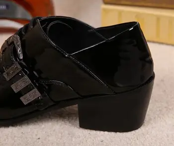 Düğün İşletme Yüksek Topuk Toka İçin Moda Lüks Deri Ayakkabı Hakiki Deri Siyah Erkek Resmi Elbise Ayakkabı Mens
