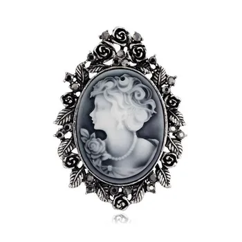 Anti-Gümüş Moda Güzel Bayan Baş Cameo Broş Vintage Tarzı Sıcak Sellinig Şık En Kaliteli Parti Takı Rose Pin