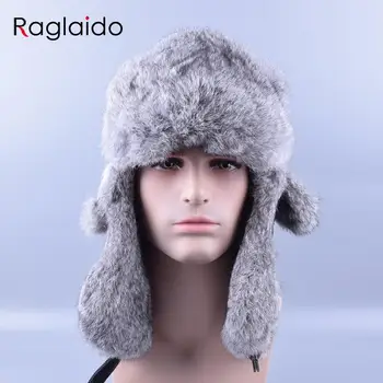 Erkek Bombacı Şapka Rex Tavşan Kürk erkek kış sıcak şapka Rusya kar için Raglaido kürk şapka LQ11181 kulak flep bombacı caps