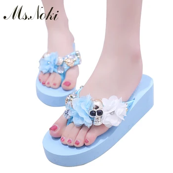 Yeni Kristal Ayakkabı Kadın Yaz Plaj ayakkabı Moda Platformu Kama Sandalet Kadın Mavi Çiçek Ayakkabı Kadın Ms İndir Sandalet Bayanlar