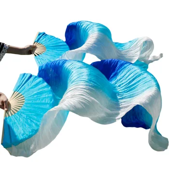 Oryantal Dans Fanlar 2018 Yeni Geliş Yüksek Kalite Çin İpek Peçe Dans Fanlar 1 Çift 180*90cm mavi Kraliyet+turkuaz+beyaz
