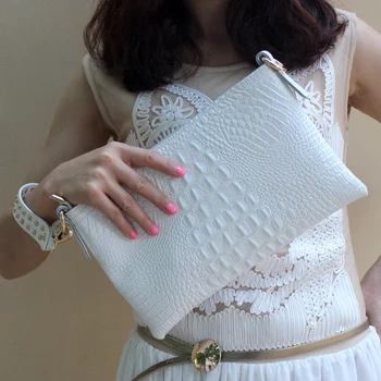 Zarf Akşam Debriyaj Çanta Beyaz Timsah Desen Hakiki Deri Kadın Omuz Çanta Çanta Çanta Bayan şey yapıyor