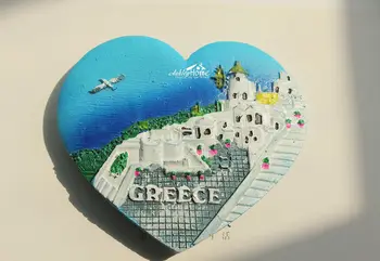 Yunanistan Santorini Adası Turistik Seyahat Hatıra Kalp 3D Reçine Buzdolabı Mıknatısı El Sanatları HEDİYE Şeklinde