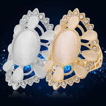 Kadın Moda Büyük Elips Opal Rhinestone Hollow Dekor Parti Geniş Yüzük Aros anello the Atlantis Ring bague anel