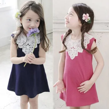 Yeni Moda Kızlar Yaz Kolsuz Elbise Çocuk Prenses Çocuk Parti O-Boyun Elbise M09 Dantel
