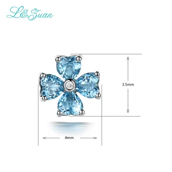 Ben&ZUAN 925 ayar Gümüş Çiçek 4 Kalp Şekli Mavi Topaz Taşlar Güzel Takı Bijoux Brincos İle Yapılmış Kadınlar İçin Küpe Stud