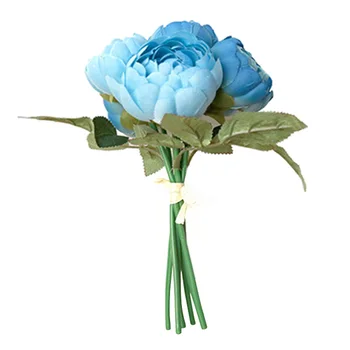 UESH-1 Buket İpek Çiçek Yapay Sahte Yaprak Düğün Ev Parti, Gelin Buketi Dekorasyon(mavi)Toplam uzunluğu 28cm Akış Rose