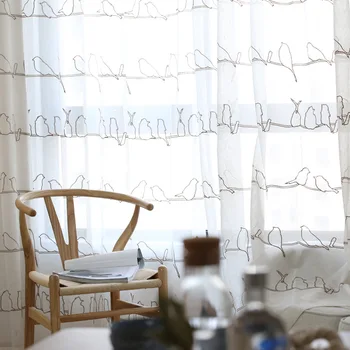 Oturma Odası Kuşlar için Pastoral Tül Perdeler pencerelerde Yatak Örtüsü Mutfak Perde Çocuk Perde İşlemeli