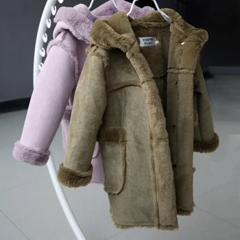 Kız Kış Ceket ve 2018 Ceket Palto çocuklar Süet Ceket Kapşonlu Çocuk Orta-uzun Kuzular Kalınlaştırmak Kızlar Sıcak Kürk Ceket Yün