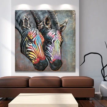 Ev için tuval üzerine modern Sanat resim duvar sanat resim soyut renkli zebra dekorasyon oturma odası çerçeve