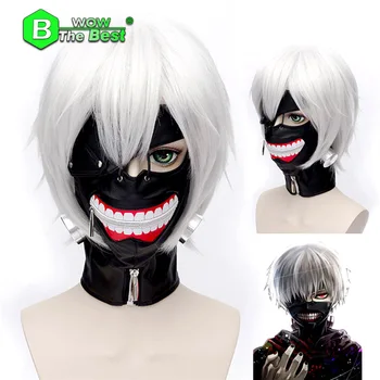 Peruk Saç Cadılar Bayramı Partisi ile Tokyo Ghoul Maskesi Blinder Anime Cosplay Kaneki Ken Maskesi