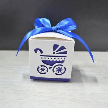 Lazer 50pcs Kare Bebek Duş Parti İyilik Hediye Çikolata Şeker Kutuları, Bebek Kız Ve Erkek İçin Bebek Arabası Tasarım Renkleri Kes
