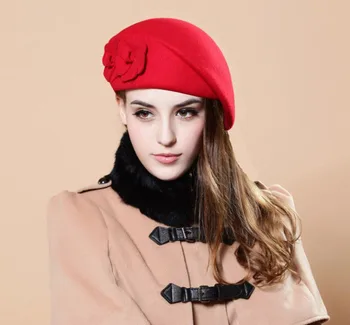 Sonbahar Kış CP103 İngiliz Şıklığı Yün Şapka Çiçek Ayarlanabilir Boyutu Kadın Caps Vintage Fötür Şapka Bere Fötr Kadın Hissettim