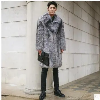 Erkek Uzun Taklit Tilki Kürk Ceket Casual Sonbahar Kış Erkek-Kürk Palto Artı Boyutu Erkek Faux Kürk Ceketler Giysi Cj70 Yaptı