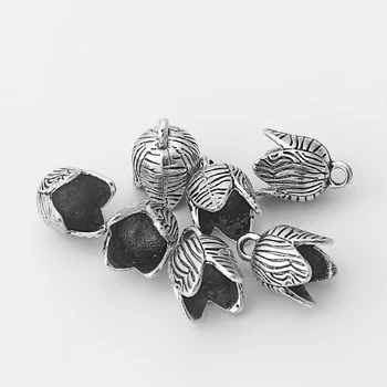 10 adet Antik Gümüş Fener Çiçek Tomurcuğu Püskül/İçin Boncuk Kapaklar Takılar 10mm Yuvarlak Deri Bulmaya Şekilli Şekilli