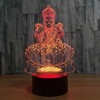 Lamba 3D Atmosfer Gece lambası 7 Renk Değiştiren Lakshmi Zenginlik Lamba Yatak Odası Dekor Hediye Işık Fikstür Görsel Hindistan Tanrıça LED