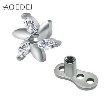 AOEDEJ Kristal Çiçek Mikro Dermal Piercing Titanyum Paslanmaz Çelik Gövde Takı Mücevherler Takı Tutucu Dermal Çapa