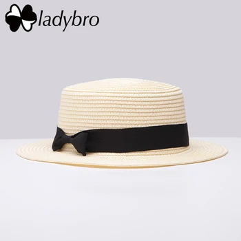 Ladybro 2018 Yaz Kadın Hasır Şapka Plaj Şapka Kadın Rahat Panama Şapka Bayan Marka Klasik Ilmek Düz Saman Güneş Şapka Kadın Fötr