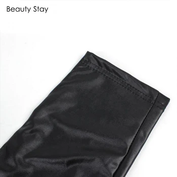 BeautyStay Kadın Siyah Seksi Sıska PU Suni Deri Pantolon İtme kapalı Tozluk Artı Boyutu Elastik Streç İnce Kalem Pantolon