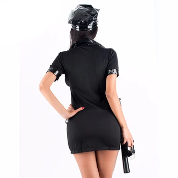 PVC Deri Yaka Deguisement Adultes Kadın Polis Fermuar Elbise Polis Kostüm Artı Boyutu Cosplay Seksi Kostümler kadın polisleri