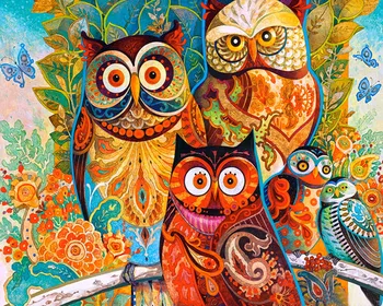 Sayılarla çerçevesiz yağlı boya sayıda 7400 baykuş ailesi boyama ev dekor Yağlıboya Resim için boya