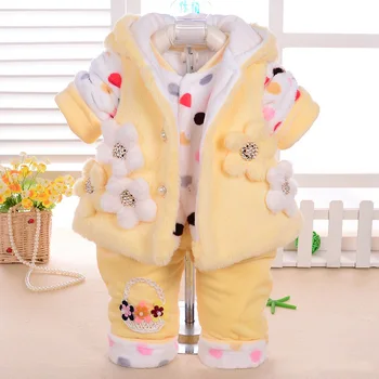 YENİ Bebek Pazen (Üç Parça Set)Kadife Elbiseler Kış Kız çocuk Karikatür hayvan Elbise Süper Kalın Sıcak Ceket+Pantolon+elbise takımı