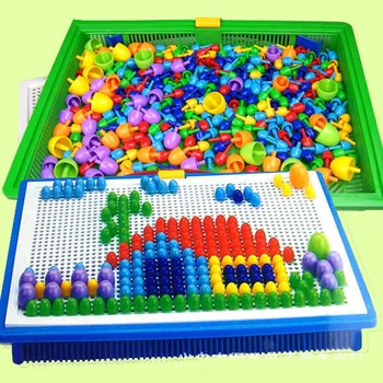 296Pcs Yüksek Kalite DİY Yaratıcı Tırnak Mantar Tak Puzzle Board Klasik Çocuk Tak Boncuk Zeka Eğitim Oyuncağı BM88