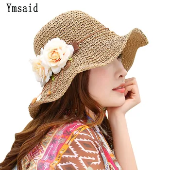 Çocuk Ilmek Geniş Ağzına Moda Kızlar İçin Ymsaid 2018 Yeni yaz El Tığ işi içi Boş Çiçek Şapka Güneş Şapka Plaj Şapka Saman