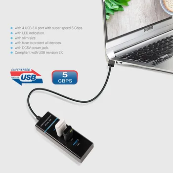 Mavi MacBook notebook Çevre birimleri Aksesuarlar 4 port usb güç splitter için LED ile BinFul USB HUB 3.0 4 USB Yüksek Hızlı Port