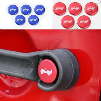 Mavi/Kırmızı Alüminyum Alaşımlı Otomobil Jeep Wrangler için Düğmeye Trim Trim Etiket Çıkartma 2 Kapı/4 Kapı 2007-2017 Araba Stil Kolu