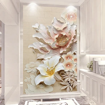 Özel Fotoğraf Duvar Kağıdı Modern 3D Stereo Kabartma Çiçek Oturma Odası, Giriş Koridor Zemin Ev Dekorasyon Duvar Duvar Kağıdı