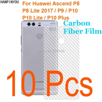 Huawei P8 P9 P10 Lite 2017 İçin 10 Adet Plus Lite Dayanıklı 3D Anti-Şeffaf Karbon Fiber Arka Film Ekran Koruyucu parmak izi