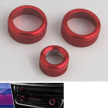 Gümüş/Kırmızı Araba Klima A/C Düğmesi Ses Düğmesi Kapağı Trim Halkası İç F30 F35 320 328 13-15 3 Serisi İçin Stil Ayarlamak
