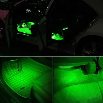 BBQ@FUKA Araba İç 12LED Barları Otomobilin SUV Ayak Neon Dekor Işık Srtips 4in1 Yeşil Atmosfer lamba Döşeme