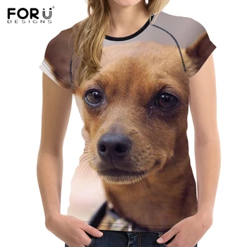 FORUDESİGNS Komik 3D Köpek Minyatür Traş Baskı Kadın O yaka T Shirt T Yaz Genç Kızlar Şık-shirt Üst Tee Kısa Kollu