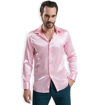 2018 Erkek Moda Parlak İpek Saten Gömlek Lüks İpek Uzun Kollu Erkek spor Gömlek Performans Giyim Gibi