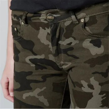 Yeni Ordu Moda Kadın Kalem Kadınlar için Rahat Askeri Kot Pantolon Sıkı Elastik Yüksek Bel Pantolon Kamuflaj Pantolon