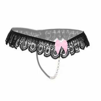 Moda Seksi Dantel Kadın Külot Pearl G İle Yay-string Günaha Dantel Seksi iç Çamaşırı Tangas Kadın Seksi Külot Tanga Culotte