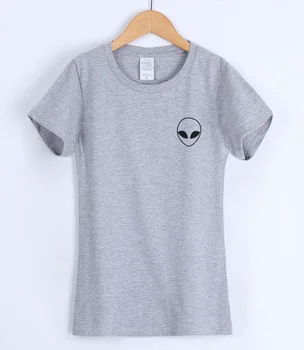Bayan 2018 Yaz kadın T-shirt Uzaylı Cep Baskı Pamuk Komik Rahat Hipster Gömlek T-Kadınlar İçin gömlek En İyi Kadın Tişörtleri Yeni